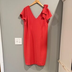 Seraphine Coral Maternity Dress with Removable Shoulder Bow